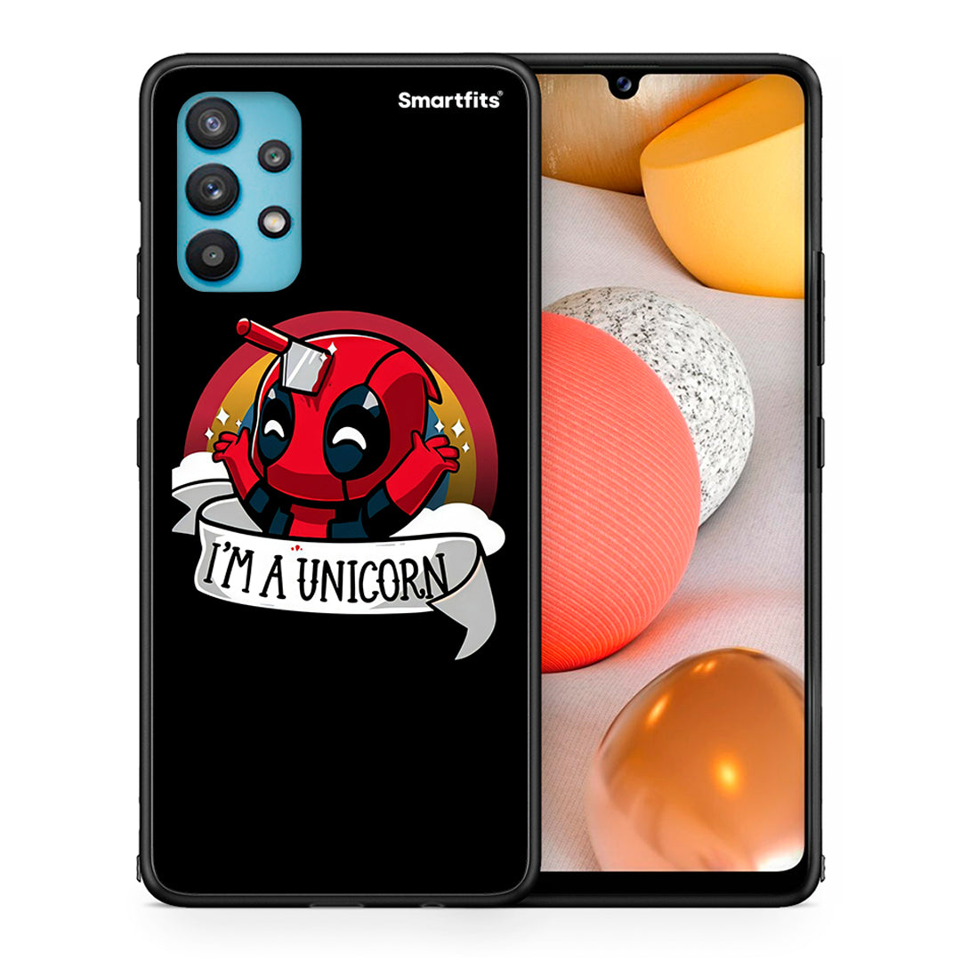 Θήκη Samsung Galaxy A32 5G  Unicorn Deadpool από τη Smartfits με σχέδιο στο πίσω μέρος και μαύρο περίβλημα | Samsung Galaxy A32 5G  Unicorn Deadpool case with colorful back and black bezels