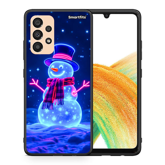 Θήκη Samsung A33 5G Christmas Neon Snowman από τη Smartfits με σχέδιο στο πίσω μέρος και μαύρο περίβλημα | Samsung A33 5G Christmas Neon Snowman case with colorful back and black bezels