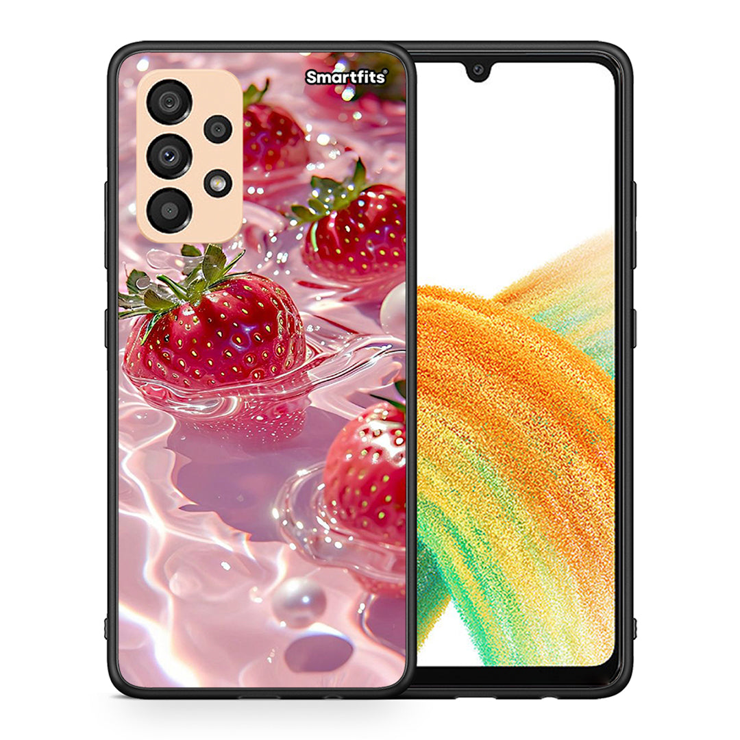 Θήκη Samsung A33 5G Juicy Strawberries από τη Smartfits με σχέδιο στο πίσω μέρος και μαύρο περίβλημα | Samsung A33 5G Juicy Strawberries case with colorful back and black bezels