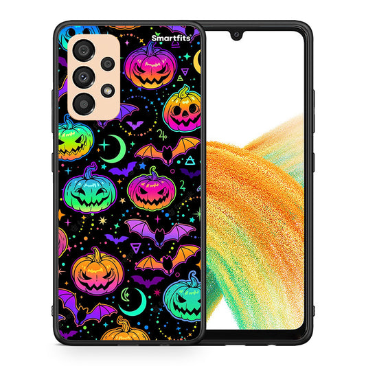Θήκη Samsung A33 5G Neon Halloween από τη Smartfits με σχέδιο στο πίσω μέρος και μαύρο περίβλημα | Samsung A33 5G Neon Halloween case with colorful back and black bezels