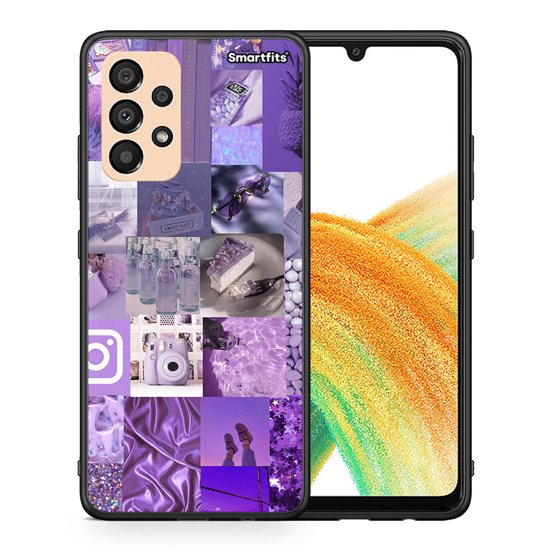 Θήκη Samsung A33 5G Purple Aesthetic Collage από τη Smartfits με σχέδιο στο πίσω μέρος και μαύρο περίβλημα | Samsung A33 5G Purple Aesthetic Collage case with colorful back and black bezels