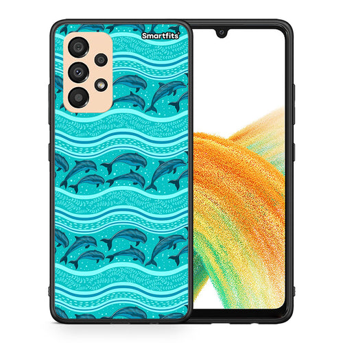 Θήκη Samsung A33 5G Swimming Dolphins από τη Smartfits με σχέδιο στο πίσω μέρος και μαύρο περίβλημα | Samsung A33 5G Swimming Dolphins case with colorful back and black bezels