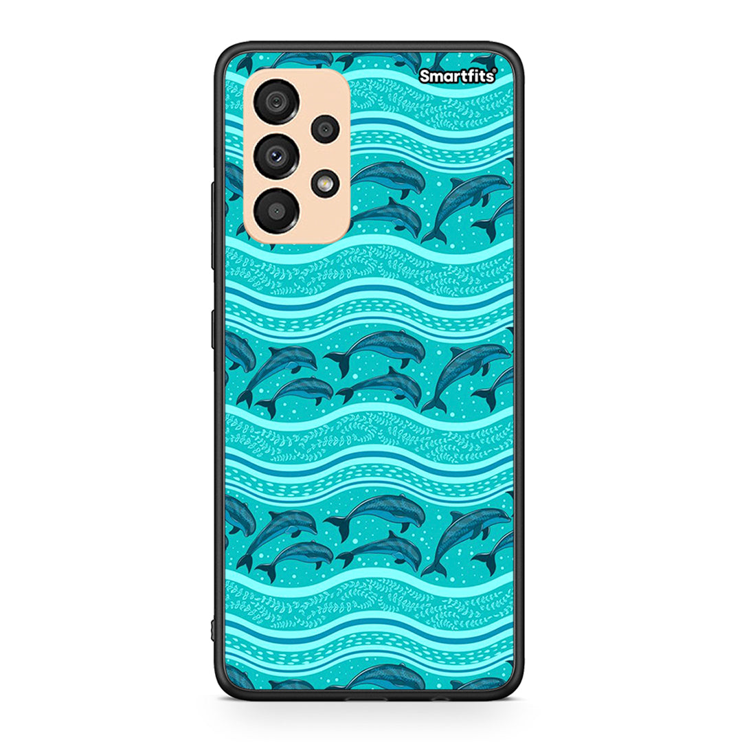 Samsung A33 5G Swimming Dolphins θήκη από τη Smartfits με σχέδιο στο πίσω μέρος και μαύρο περίβλημα | Smartphone case with colorful back and black bezels by Smartfits