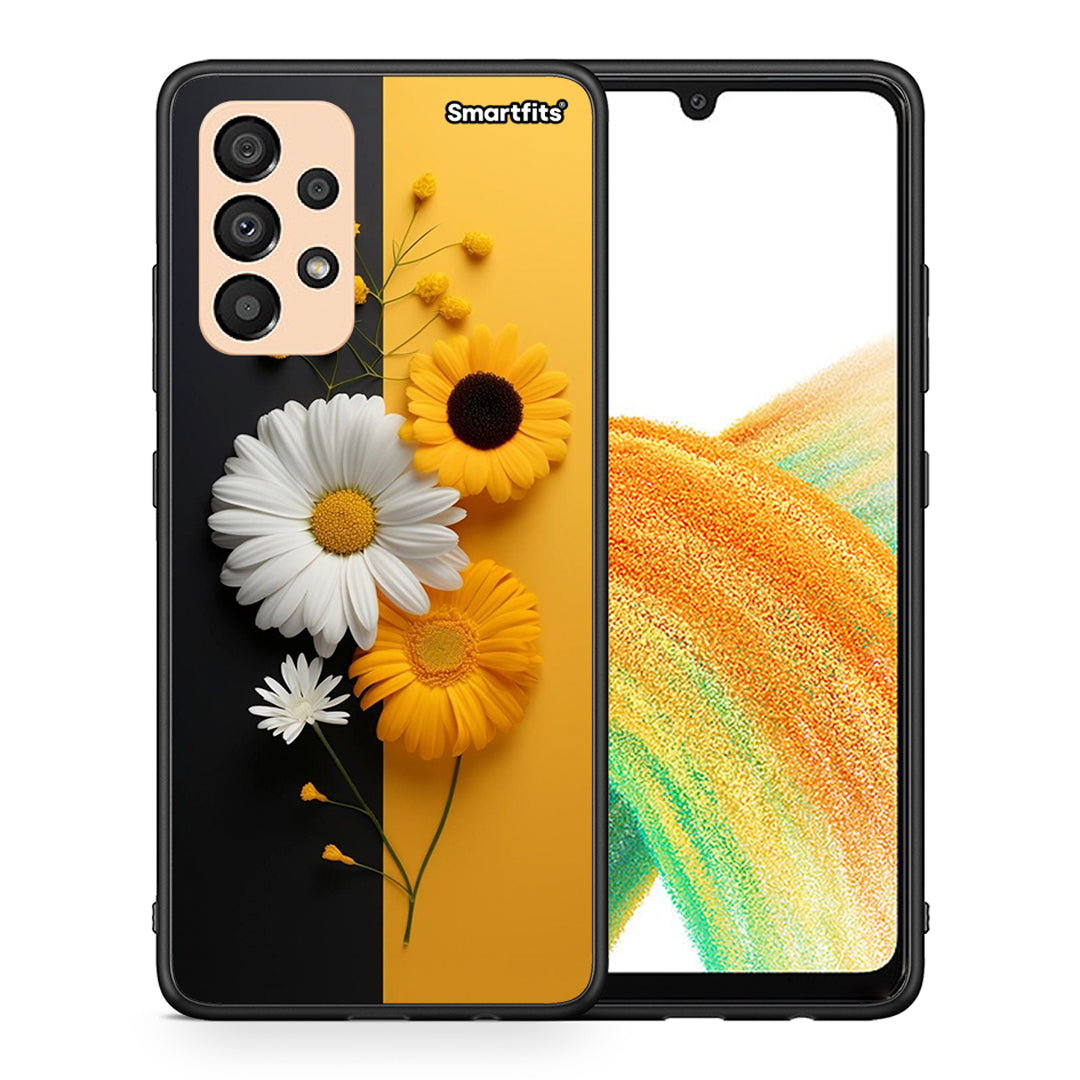 Θήκη Samsung A33 5G Yellow Daisies από τη Smartfits με σχέδιο στο πίσω μέρος και μαύρο περίβλημα | Samsung A33 5G Yellow Daisies case with colorful back and black bezels