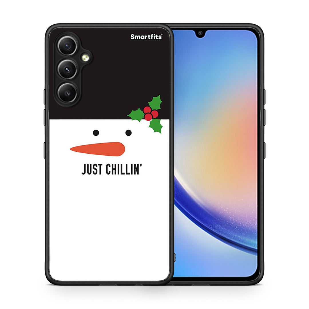 Θήκη Samsung Galaxy A34 Christmas Chillin από τη Smartfits με σχέδιο στο πίσω μέρος και μαύρο περίβλημα | Samsung Galaxy A34 Christmas Chillin Case with Colorful Back and Black Bezels