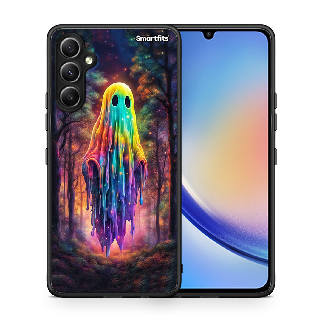 Θήκη Samsung Galaxy A34 Halloween Ghost από τη Smartfits με σχέδιο στο πίσω μέρος και μαύρο περίβλημα | Samsung Galaxy A34 Halloween Ghost Case with Colorful Back and Black Bezels