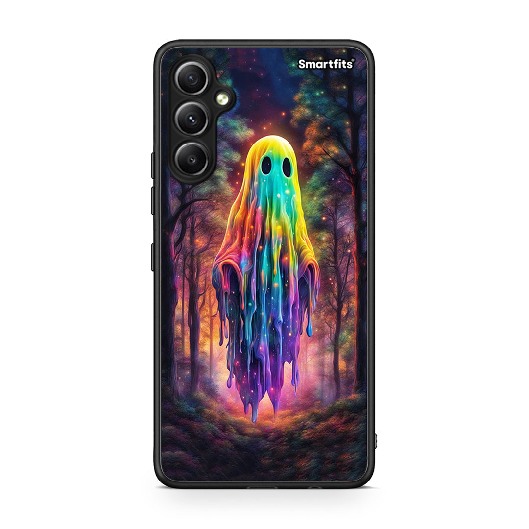 Θήκη Samsung Galaxy A34 Halloween Ghost από τη Smartfits με σχέδιο στο πίσω μέρος και μαύρο περίβλημα | Samsung Galaxy A34 Halloween Ghost Case with Colorful Back and Black Bezels