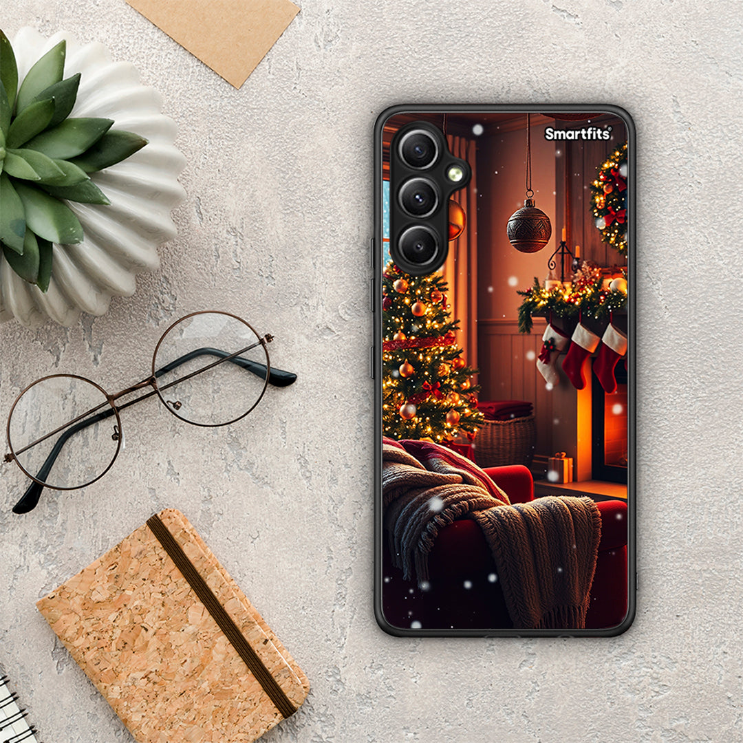 Θήκη Samsung Galaxy A34 Home For Christmas από τη Smartfits με σχέδιο στο πίσω μέρος και μαύρο περίβλημα | Samsung Galaxy A34 Home For Christmas Case with Colorful Back and Black Bezels