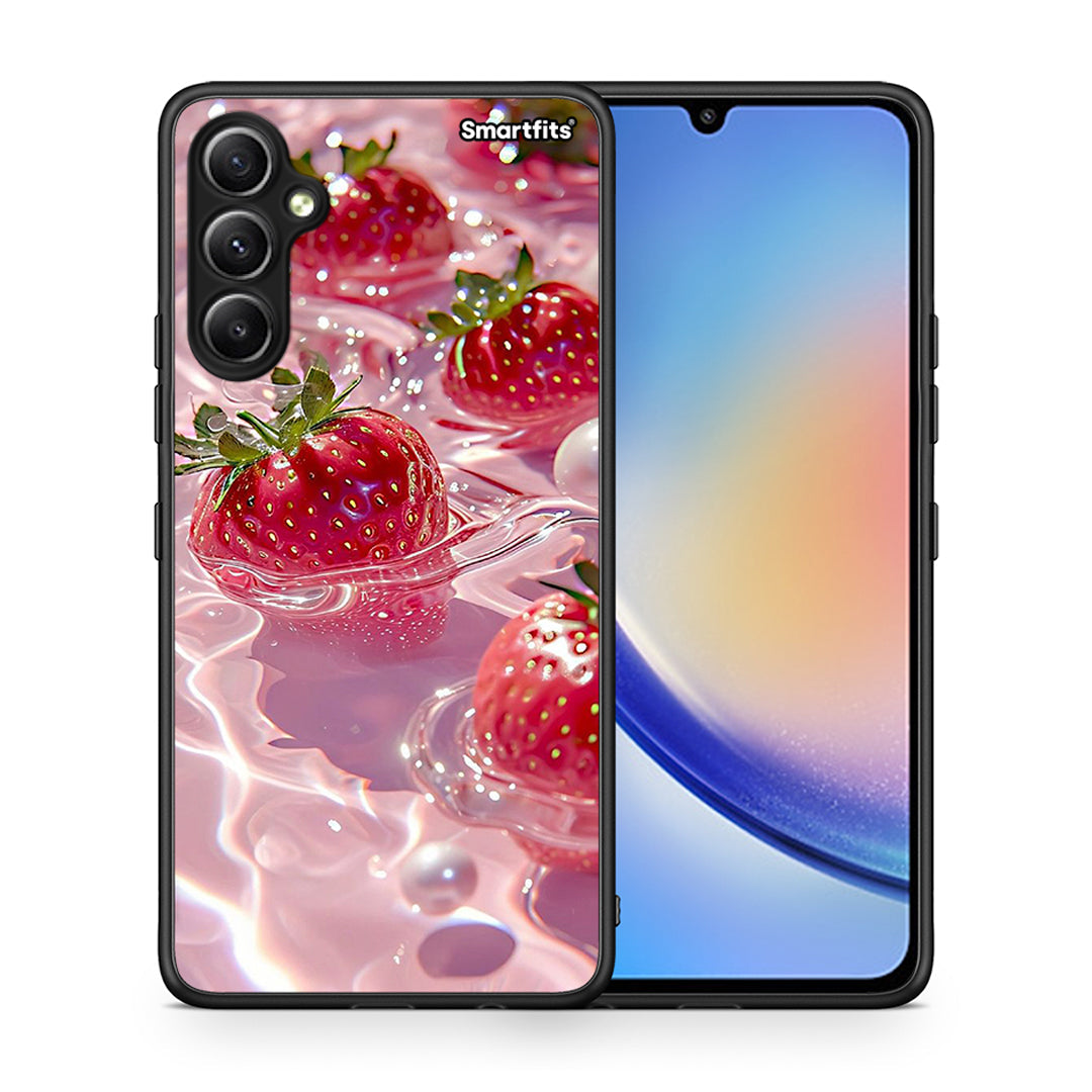 Θήκη Samsung Galaxy A34 Juicy Strawberries από τη Smartfits με σχέδιο στο πίσω μέρος και μαύρο περίβλημα | Samsung Galaxy A34 Juicy Strawberries Case with Colorful Back and Black Bezels