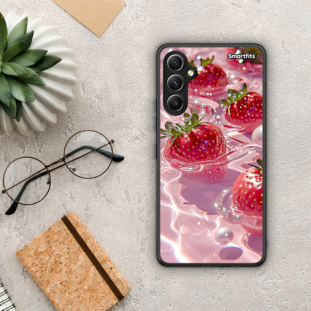 Θήκη Samsung Galaxy A34 Juicy Strawberries από τη Smartfits με σχέδιο στο πίσω μέρος και μαύρο περίβλημα | Samsung Galaxy A34 Juicy Strawberries Case with Colorful Back and Black Bezels