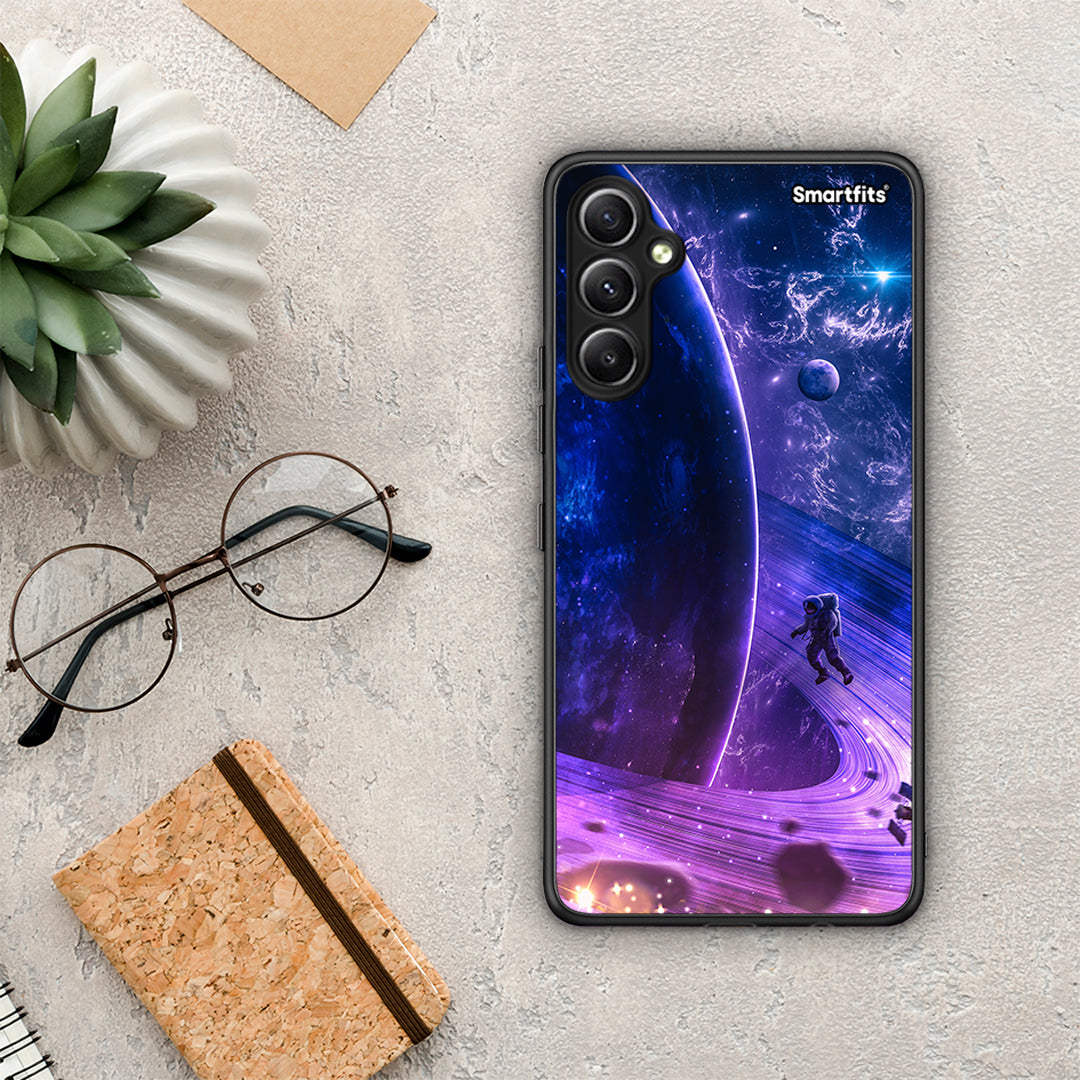 Θήκη Samsung Galaxy A34 Lost Astronaut από τη Smartfits με σχέδιο στο πίσω μέρος και μαύρο περίβλημα | Samsung Galaxy A34 Lost Astronaut Case with Colorful Back and Black Bezels