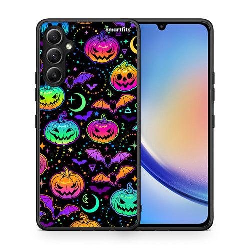 Θήκη Samsung Galaxy A34 Neon Halloween από τη Smartfits με σχέδιο στο πίσω μέρος και μαύρο περίβλημα | Samsung Galaxy A34 Neon Halloween Case with Colorful Back and Black Bezels