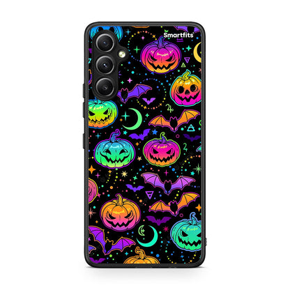 Θήκη Samsung Galaxy A34 Neon Halloween από τη Smartfits με σχέδιο στο πίσω μέρος και μαύρο περίβλημα | Samsung Galaxy A34 Neon Halloween Case with Colorful Back and Black Bezels