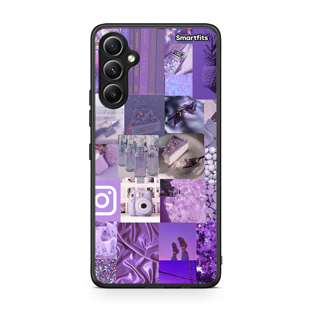 Θήκη Samsung Galaxy A34 Purple Aesthetic Collage από τη Smartfits με σχέδιο στο πίσω μέρος και μαύρο περίβλημα | Samsung Galaxy A34 Purple Aesthetic Collage Case with Colorful Back and Black Bezels