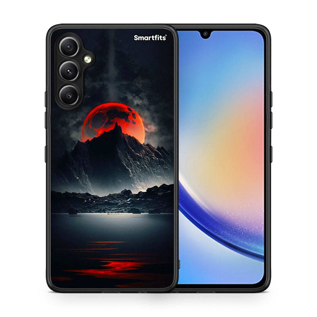 Θήκη Samsung Galaxy A34 Red Full Moon από τη Smartfits με σχέδιο στο πίσω μέρος και μαύρο περίβλημα | Samsung Galaxy A34 Red Full Moon Case with Colorful Back and Black Bezels