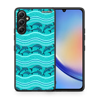 Thumbnail for Θήκη Samsung Galaxy A34 Swimming Dolphins από τη Smartfits με σχέδιο στο πίσω μέρος και μαύρο περίβλημα | Samsung Galaxy A34 Swimming Dolphins Case with Colorful Back and Black Bezels