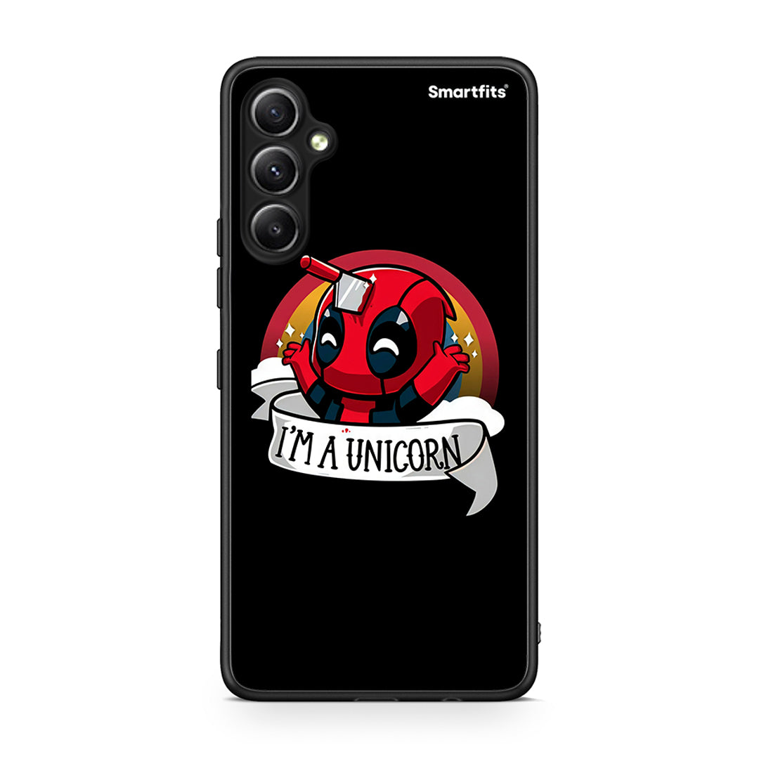 Θήκη Samsung Galaxy A34 Unicorn Deadpool από τη Smartfits με σχέδιο στο πίσω μέρος και μαύρο περίβλημα | Samsung Galaxy A34 Unicorn Deadpool Case with Colorful Back and Black Bezels