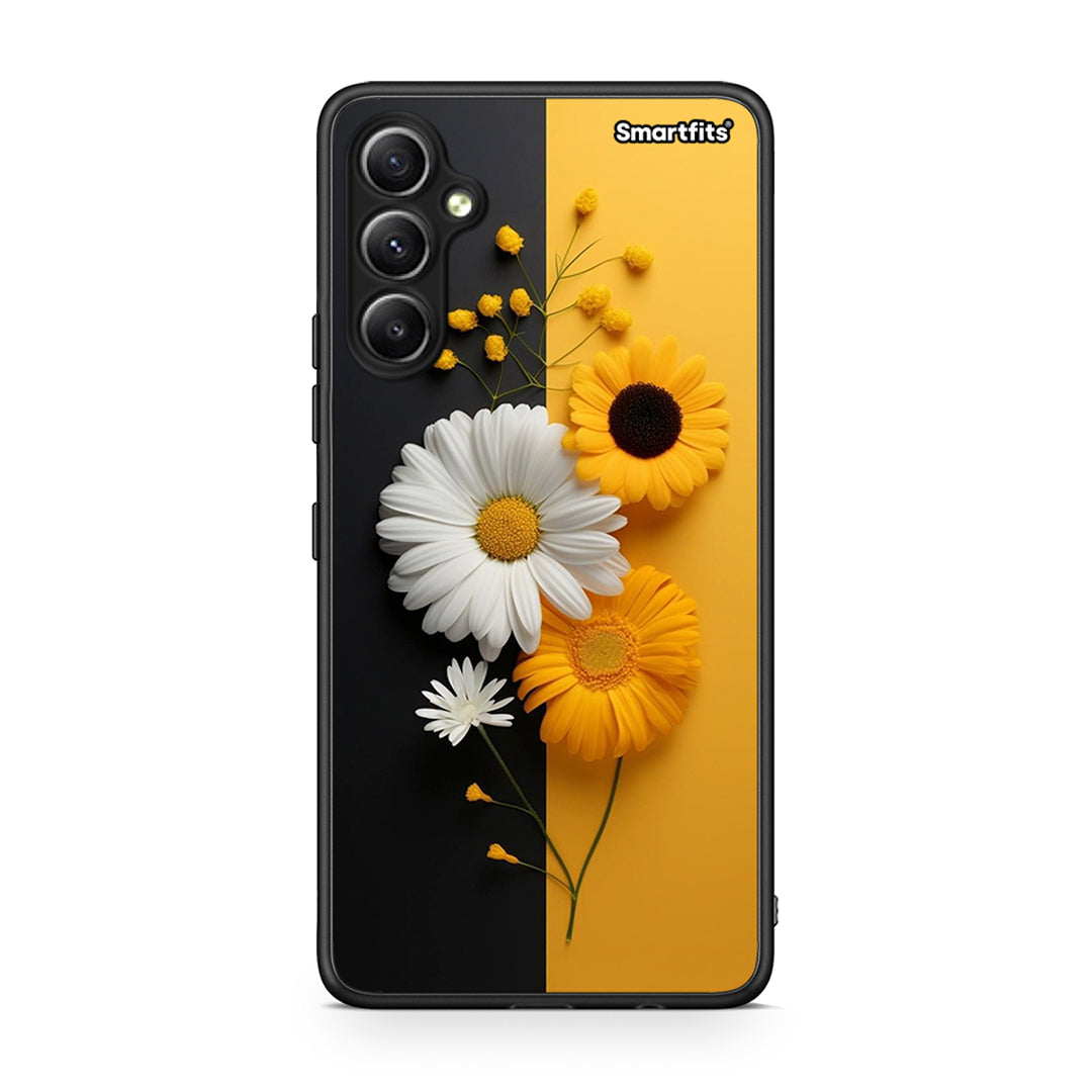 Θήκη Samsung Galaxy A34 Yellow Daisies από τη Smartfits με σχέδιο στο πίσω μέρος και μαύρο περίβλημα | Samsung Galaxy A34 Yellow Daisies Case with Colorful Back and Black Bezels