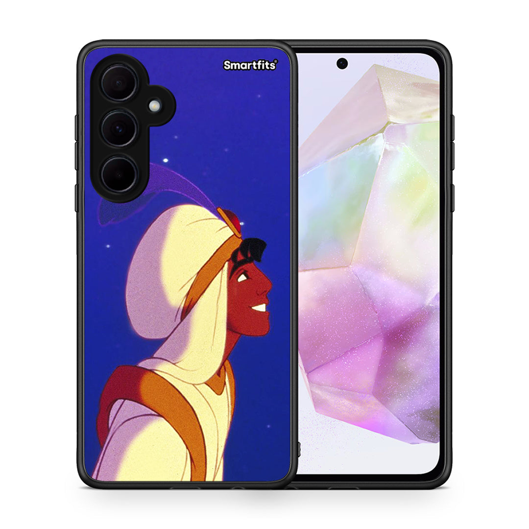 Θήκη Samsung Galaxy A35 Alladin And Jasmine Love 1 από τη Smartfits με σχέδιο στο πίσω μέρος και μαύρο περίβλημα | Samsung Galaxy A35 Alladin And Jasmine Love 1 case with colorful back and black bezels