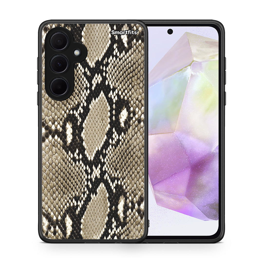 Θήκη Samsung Galaxy A35 Fashion Snake Animal από τη Smartfits με σχέδιο στο πίσω μέρος και μαύρο περίβλημα | Samsung Galaxy A35 Fashion Snake Animal case with colorful back and black bezels