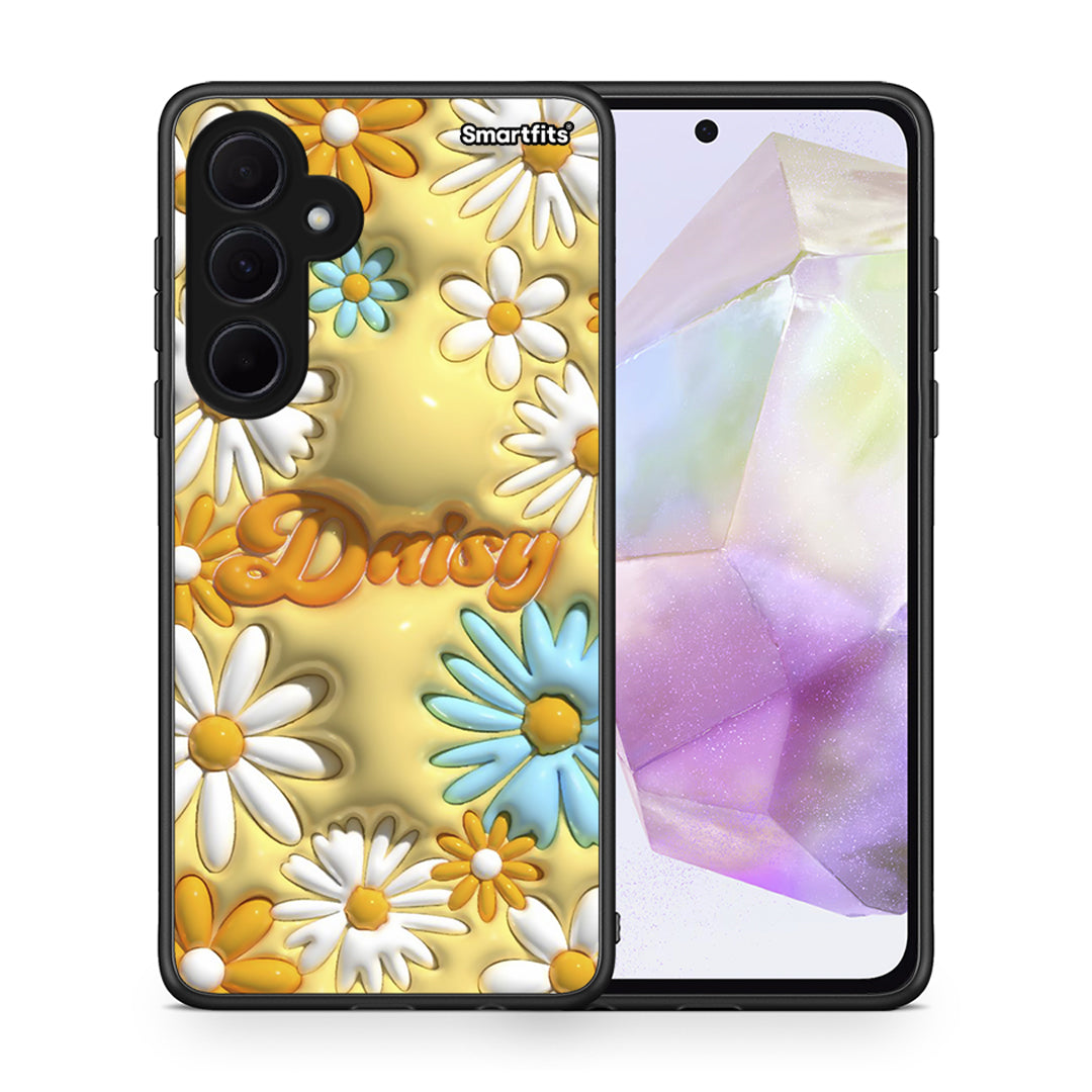 Θήκη Samsung Galaxy A35 Bubble Daisies από τη Smartfits με σχέδιο στο πίσω μέρος και μαύρο περίβλημα | Samsung Galaxy A35 Bubble Daisies case with colorful back and black bezels