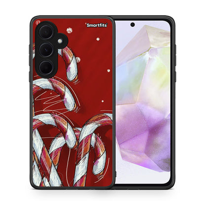 Θήκη Samsung Galaxy A35 Candy Cane από τη Smartfits με σχέδιο στο πίσω μέρος και μαύρο περίβλημα | Samsung Galaxy A35 Candy Cane case with colorful back and black bezels