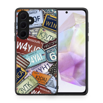 Θήκη Samsung Galaxy A35 Car Plates από τη Smartfits με σχέδιο στο πίσω μέρος και μαύρο περίβλημα | Samsung Galaxy A35 Car Plates case with colorful back and black bezels