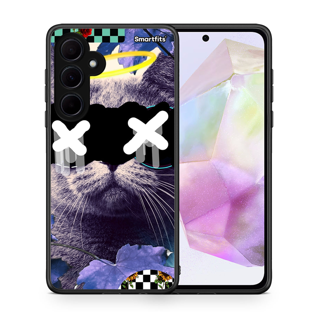 Θήκη Samsung Galaxy A35 Cat Collage από τη Smartfits με σχέδιο στο πίσω μέρος και μαύρο περίβλημα | Samsung Galaxy A35 Cat Collage case with colorful back and black bezels