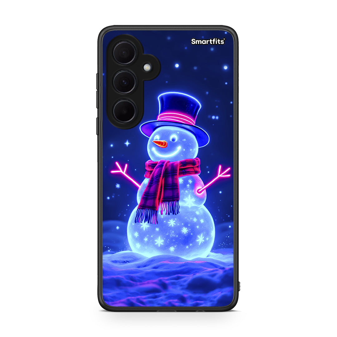 Samsung Galaxy A35 Christmas Neon Snowman θήκη από τη Smartfits με σχέδιο στο πίσω μέρος και μαύρο περίβλημα | Smartphone case with colorful back and black bezels by Smartfits