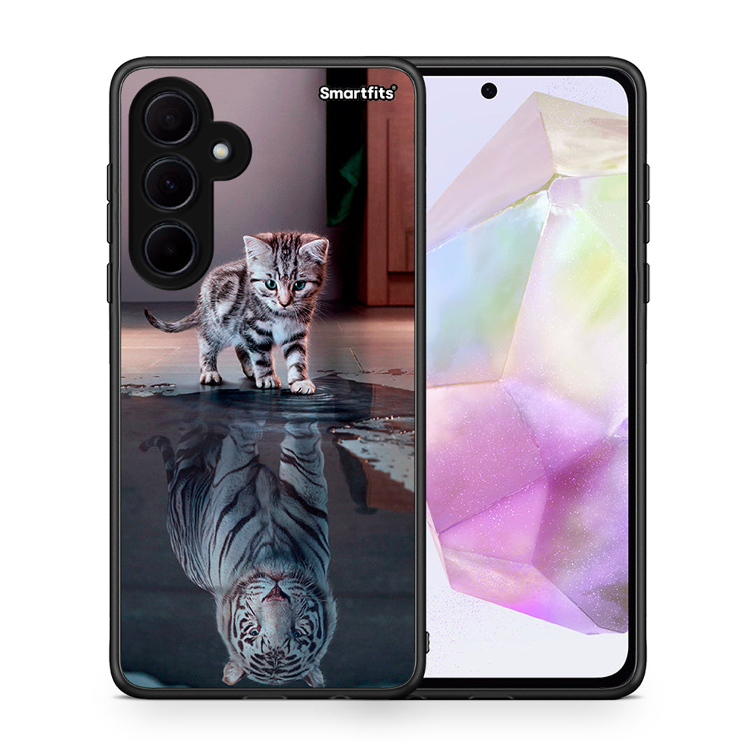 Θήκη Samsung Galaxy A35 Tiger Cute από τη Smartfits με σχέδιο στο πίσω μέρος και μαύρο περίβλημα | Samsung Galaxy A35 Tiger Cute case with colorful back and black bezels