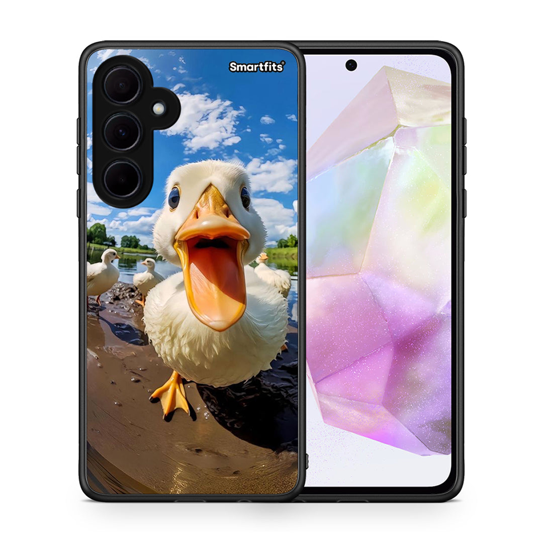 Θήκη Samsung Galaxy A35 Duck Face από τη Smartfits με σχέδιο στο πίσω μέρος και μαύρο περίβλημα | Samsung Galaxy A35 Duck Face case with colorful back and black bezels