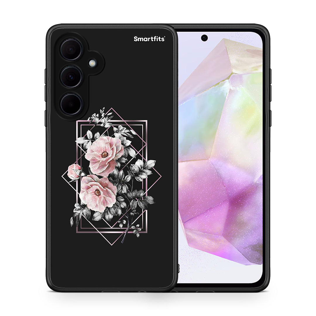 Θήκη Samsung Galaxy A35 Frame Flower από τη Smartfits με σχέδιο στο πίσω μέρος και μαύρο περίβλημα | Samsung Galaxy A35 Frame Flower case with colorful back and black bezels