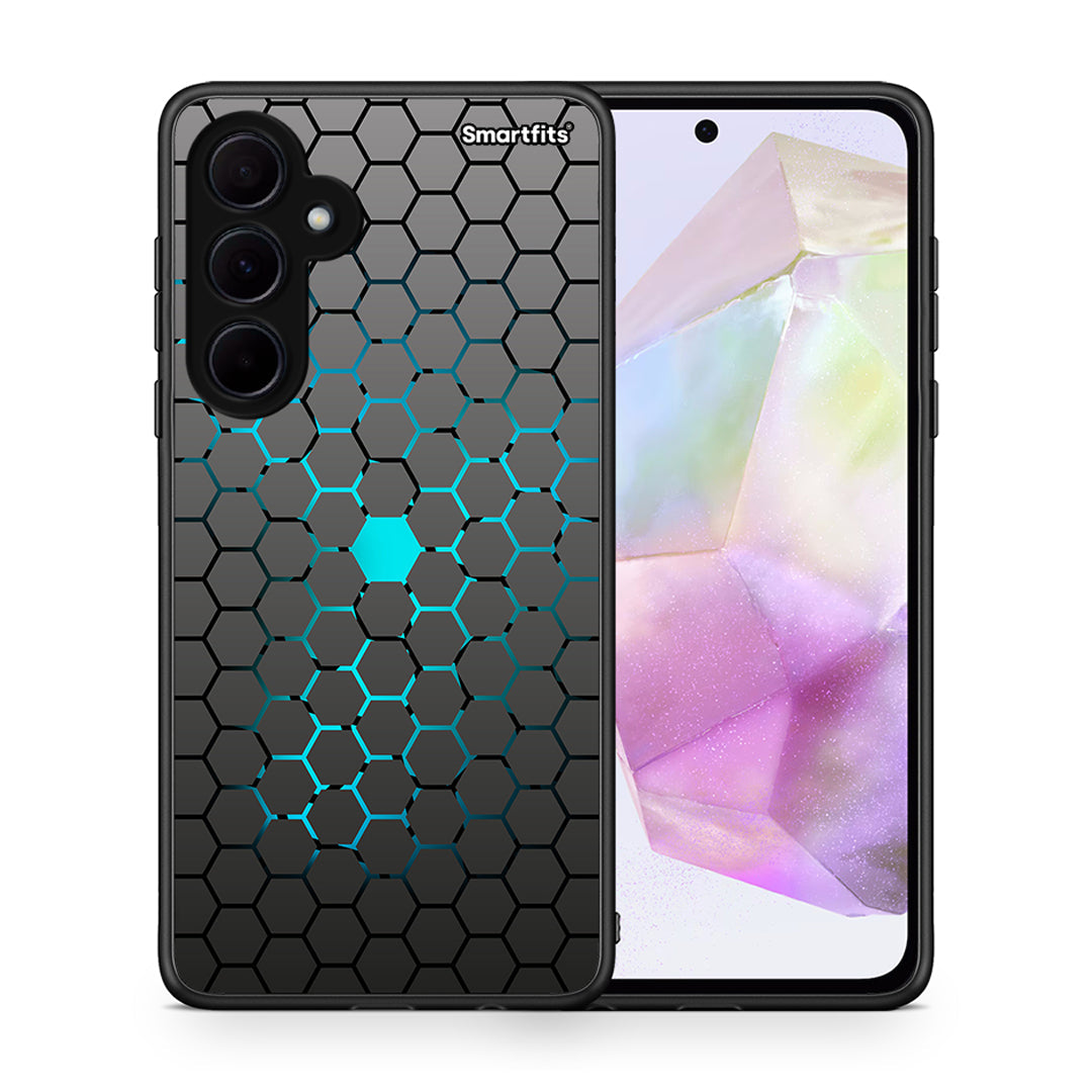 Θήκη Samsung Galaxy A35 Hexagonal Geometric από τη Smartfits με σχέδιο στο πίσω μέρος και μαύρο περίβλημα | Samsung Galaxy A35 Hexagonal Geometric case with colorful back and black bezels