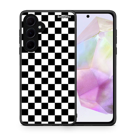 Θήκη Samsung Galaxy A35 Squares Geometric από τη Smartfits με σχέδιο στο πίσω μέρος και μαύρο περίβλημα | Samsung Galaxy A35 Squares Geometric case with colorful back and black bezels