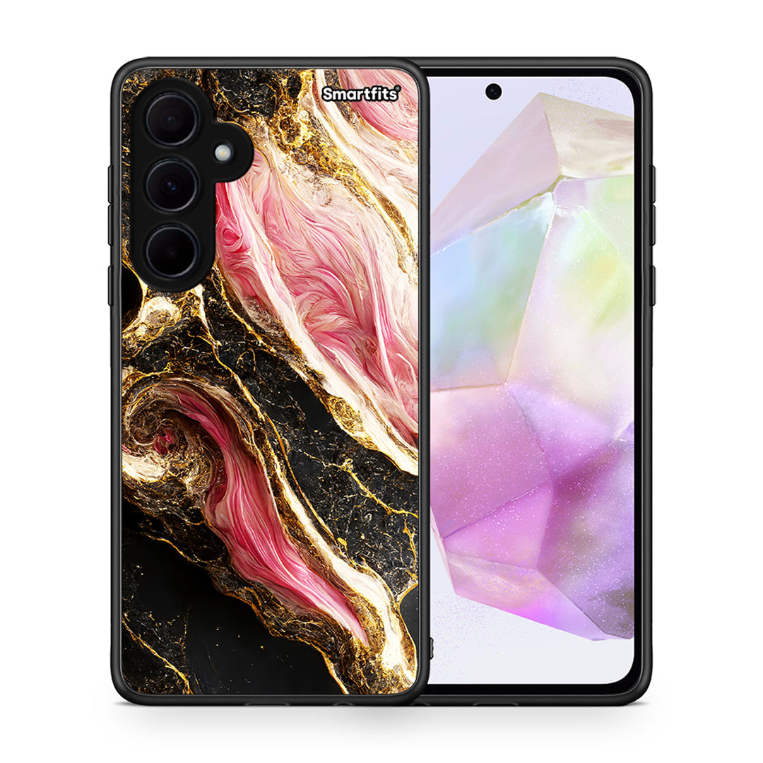 Θήκη Samsung Galaxy A35 Glamorous Pink Marble από τη Smartfits με σχέδιο στο πίσω μέρος και μαύρο περίβλημα | Samsung Galaxy A35 Glamorous Pink Marble case with colorful back and black bezels