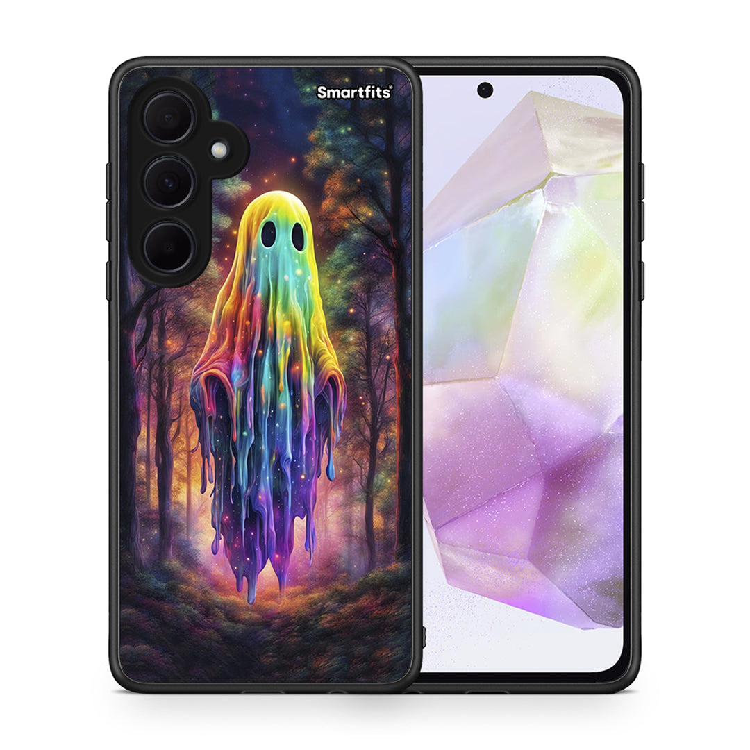 Θήκη Samsung Galaxy A35 Halloween Ghost από τη Smartfits με σχέδιο στο πίσω μέρος και μαύρο περίβλημα | Samsung Galaxy A35 Halloween Ghost case with colorful back and black bezels