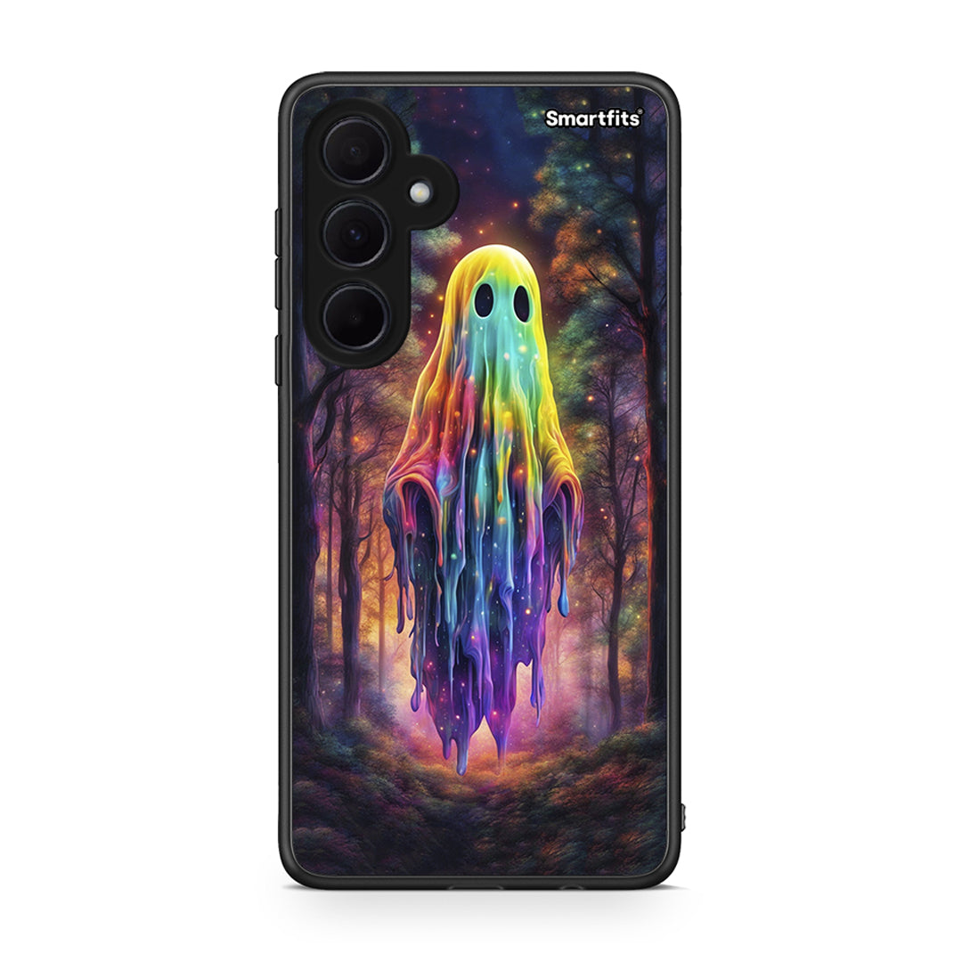 Samsung Galaxy A35 Halloween Ghost θήκη από τη Smartfits με σχέδιο στο πίσω μέρος και μαύρο περίβλημα | Smartphone case with colorful back and black bezels by Smartfits