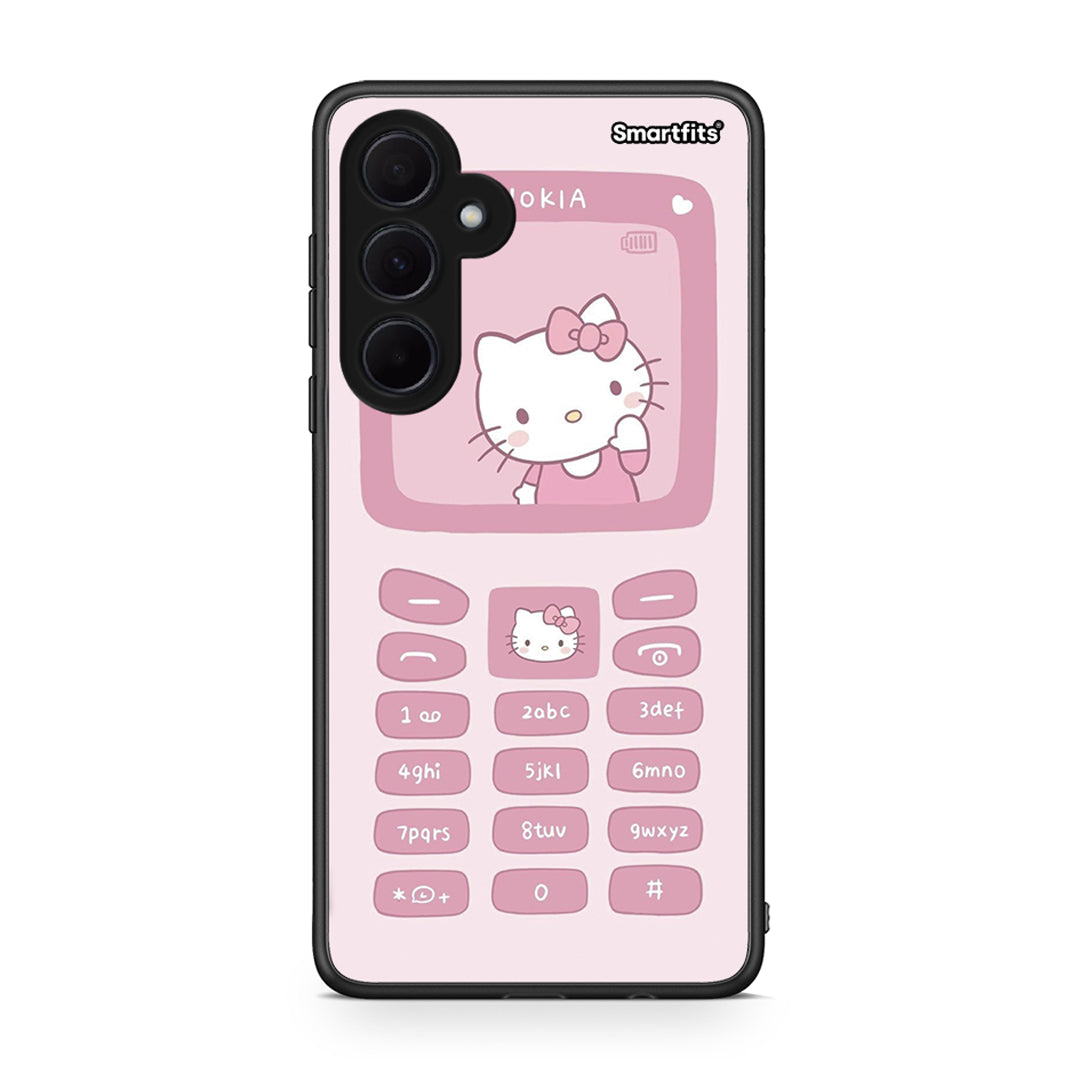 Samsung Galaxy A35 Hello Kitten Θήκη Αγίου Βαλεντίνου από τη Smartfits με σχέδιο στο πίσω μέρος και μαύρο περίβλημα | Smartphone case with colorful back and black bezels by Smartfits