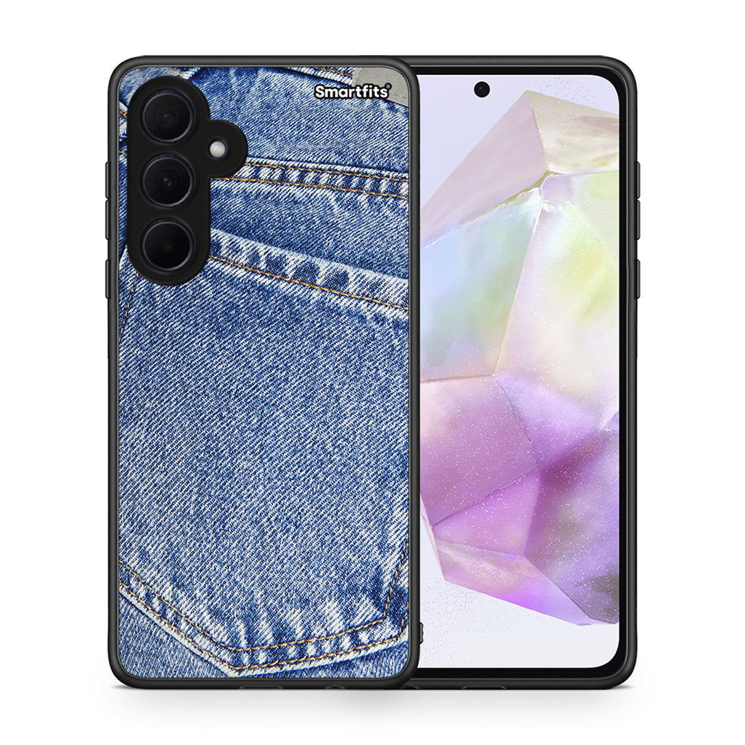 Θήκη Samsung Galaxy A35 Jeans Pocket από τη Smartfits με σχέδιο στο πίσω μέρος και μαύρο περίβλημα | Samsung Galaxy A35 Jeans Pocket case with colorful back and black bezels