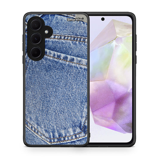 Θήκη Samsung Galaxy A35 Jeans Pocket από τη Smartfits με σχέδιο στο πίσω μέρος και μαύρο περίβλημα | Samsung Galaxy A35 Jeans Pocket case with colorful back and black bezels