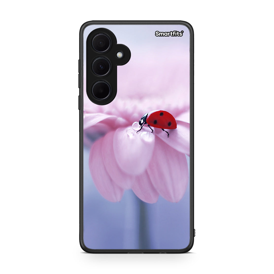 Samsung Galaxy A35 Ladybug Flower θήκη από τη Smartfits με σχέδιο στο πίσω μέρος και μαύρο περίβλημα | Smartphone case with colorful back and black bezels by Smartfits