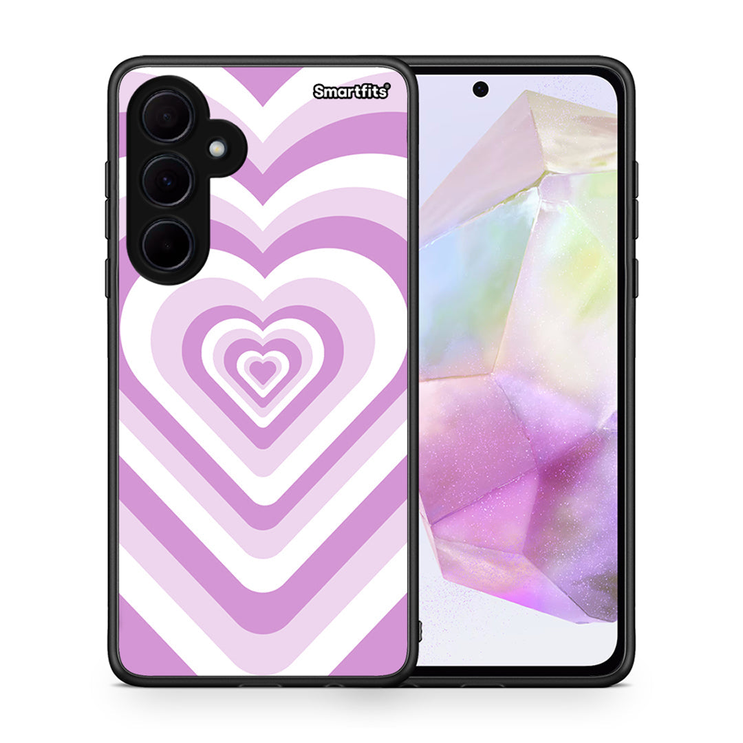 Θήκη Samsung Galaxy A35 Lilac Hearts από τη Smartfits με σχέδιο στο πίσω μέρος και μαύρο περίβλημα | Samsung Galaxy A35 Lilac Hearts case with colorful back and black bezels