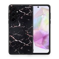Thumbnail for Θήκη Samsung Galaxy A35 Black Rosegold Marble από τη Smartfits με σχέδιο στο πίσω μέρος και μαύρο περίβλημα | Samsung Galaxy A35 Black Rosegold Marble case with colorful back and black bezels