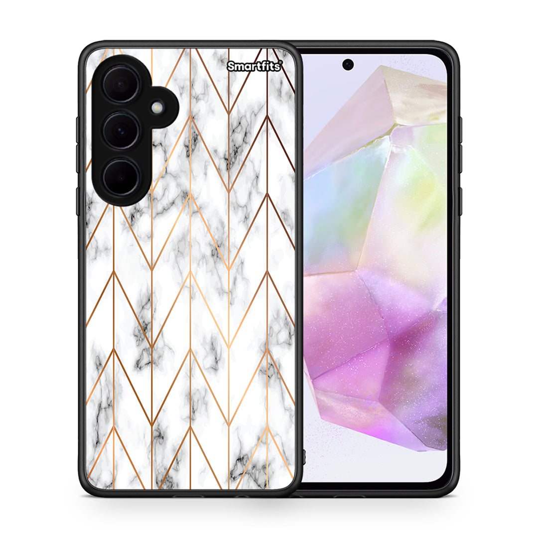 Θήκη Samsung Galaxy A35 Gold Geometric Marble από τη Smartfits με σχέδιο στο πίσω μέρος και μαύρο περίβλημα | Samsung Galaxy A35 Gold Geometric Marble case with colorful back and black bezels