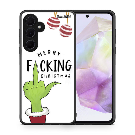 Θήκη Samsung Galaxy A35 Merry F Xmas από τη Smartfits με σχέδιο στο πίσω μέρος και μαύρο περίβλημα | Samsung Galaxy A35 Merry F Xmas case with colorful back and black bezels