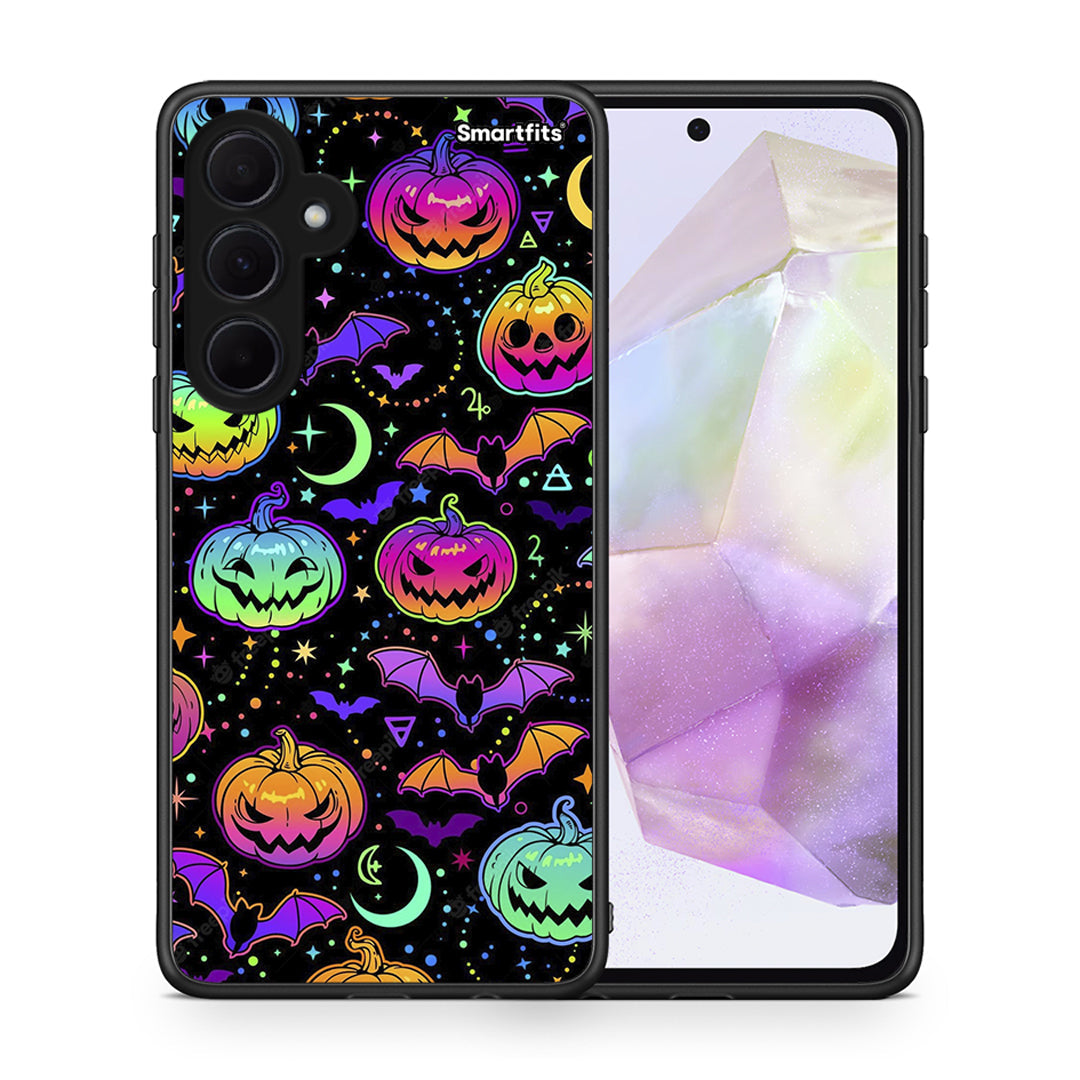 Θήκη Samsung Galaxy A35 Neon Halloween από τη Smartfits με σχέδιο στο πίσω μέρος και μαύρο περίβλημα | Samsung Galaxy A35 Neon Halloween case with colorful back and black bezels