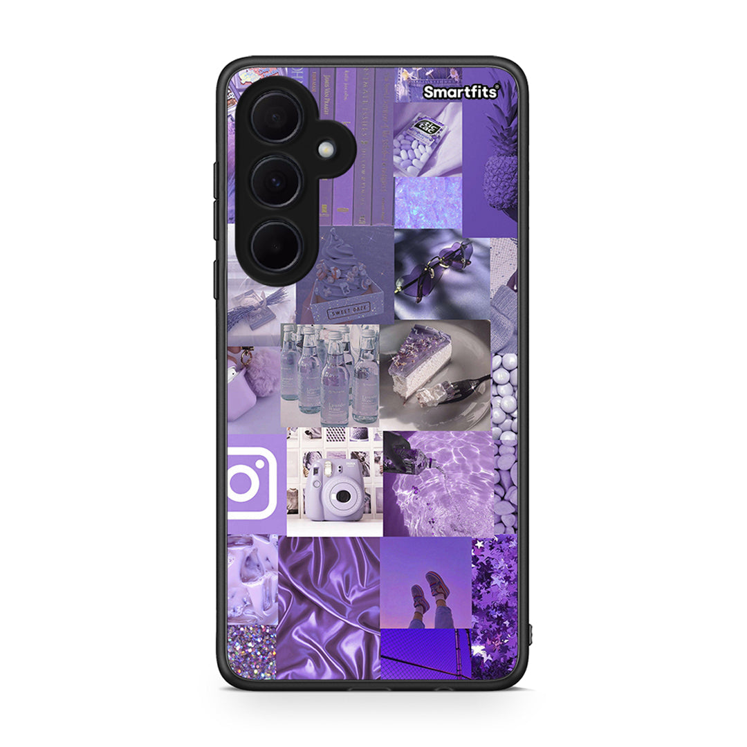 Samsung Galaxy A35 Purple Aesthetic Collage θήκη από τη Smartfits με σχέδιο στο πίσω μέρος και μαύρο περίβλημα | Smartphone case with colorful back and black bezels by Smartfits