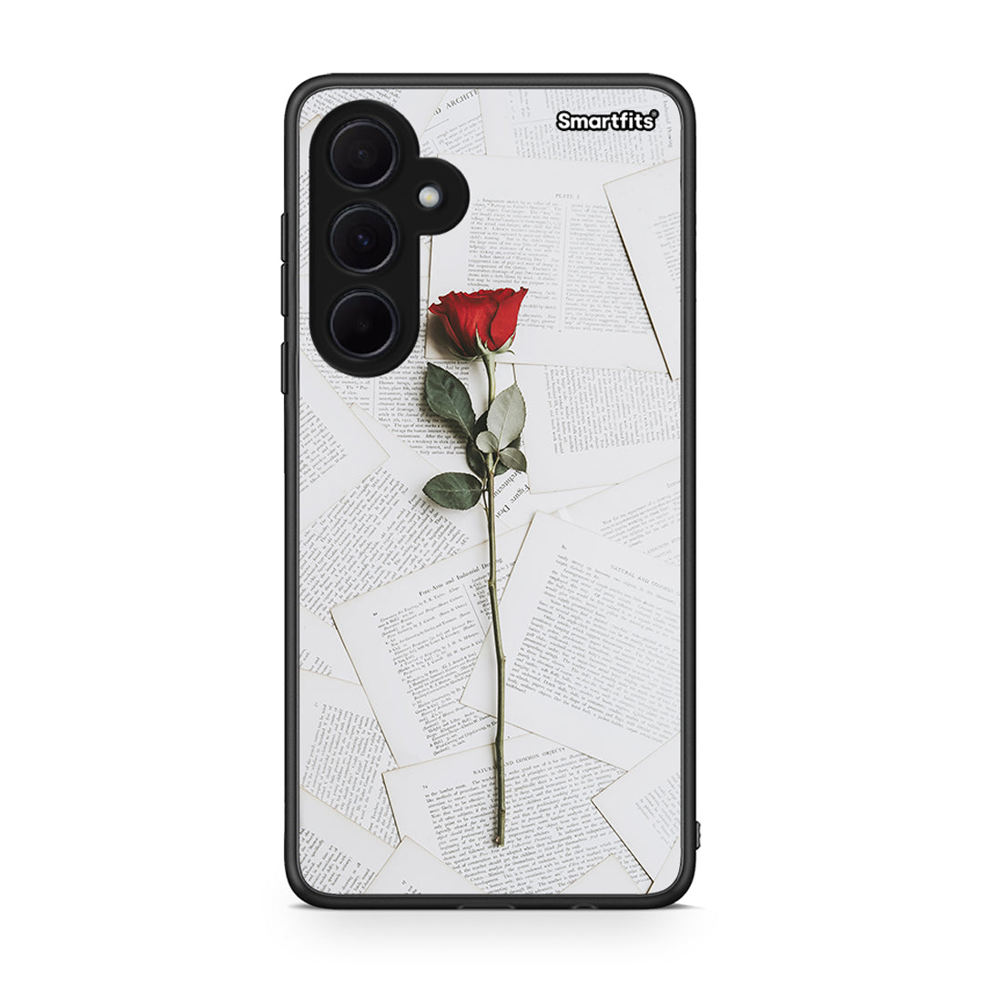 Samsung Galaxy A35 Red Rose θήκη από τη Smartfits με σχέδιο στο πίσω μέρος και μαύρο περίβλημα | Smartphone case with colorful back and black bezels by Smartfits