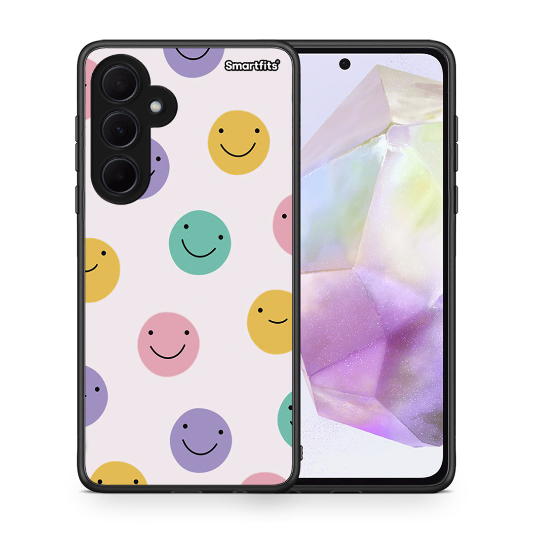 Θήκη Samsung Galaxy A35 Smiley Faces από τη Smartfits με σχέδιο στο πίσω μέρος και μαύρο περίβλημα | Samsung Galaxy A35 Smiley Faces case with colorful back and black bezels