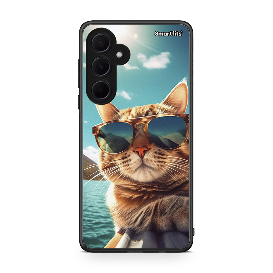 Samsung Galaxy A35 Summer Cat θήκη από τη Smartfits με σχέδιο στο πίσω μέρος και μαύρο περίβλημα | Smartphone case with colorful back and black bezels by Smartfits